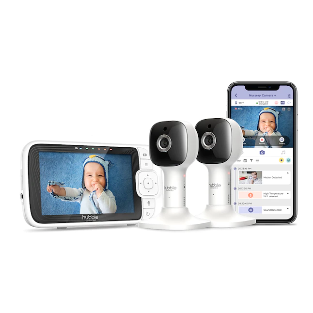 HUBBLE CONNECTED Nursery Pal Cloud Twin-5″ Smart Baby Monitor with Camera and Audio-Dual Wireless Monitoring System-Two-Way Intercom. Night Light. Sleep Trainer. Room Temp & Lullabies.White.2-Cameras