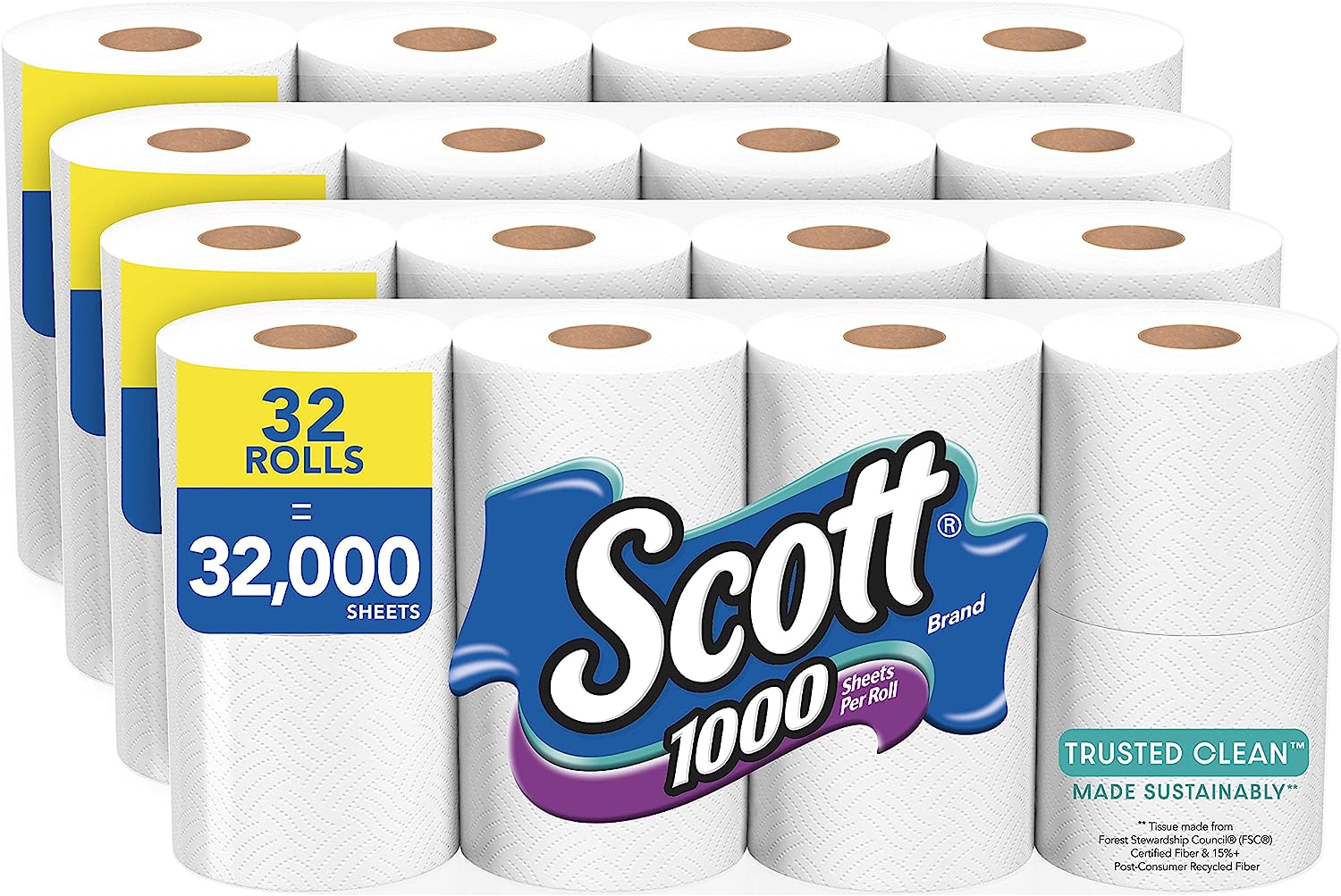 Scott Trusted Clean Toilet Paper. 32 Regular Rolls. Septic-Safe Toilet Tissue. 1-Ply Rolls
