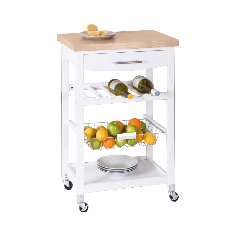 Home Basics 4 Tier Kitchen Trolley with Wood Top. White