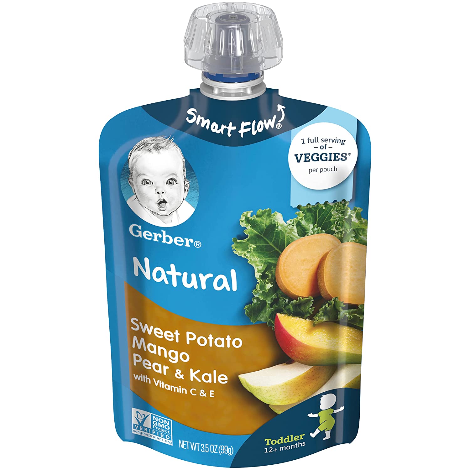 Gerber Purees. Sweet Potato. Mango. Pear & Kale Toddler Food. 3.5 Ounce Pouch (Pack of 12)