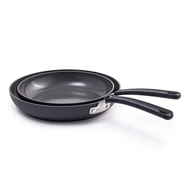 GreenPan Levels Stackable Hard Anodized Healthy Ceramic Nonstick. 10″ and 12″ Frying Pan Skillet Set. PFAS-Free. Dishwasher Safe. Black