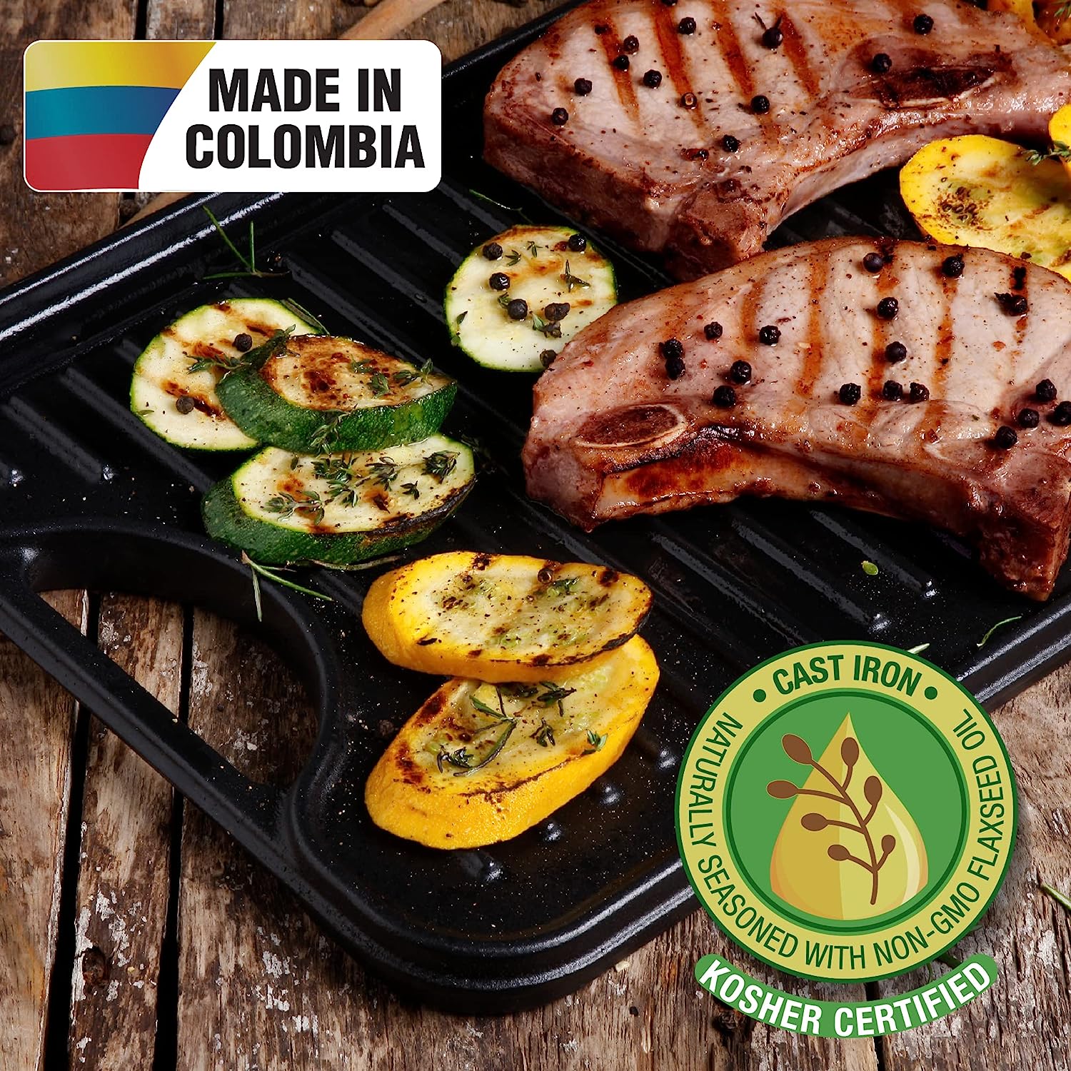 Victoria 18.5-by-10-Inch Rectangular Cast Iron Griddle. Preseasoned Reversible Griddle