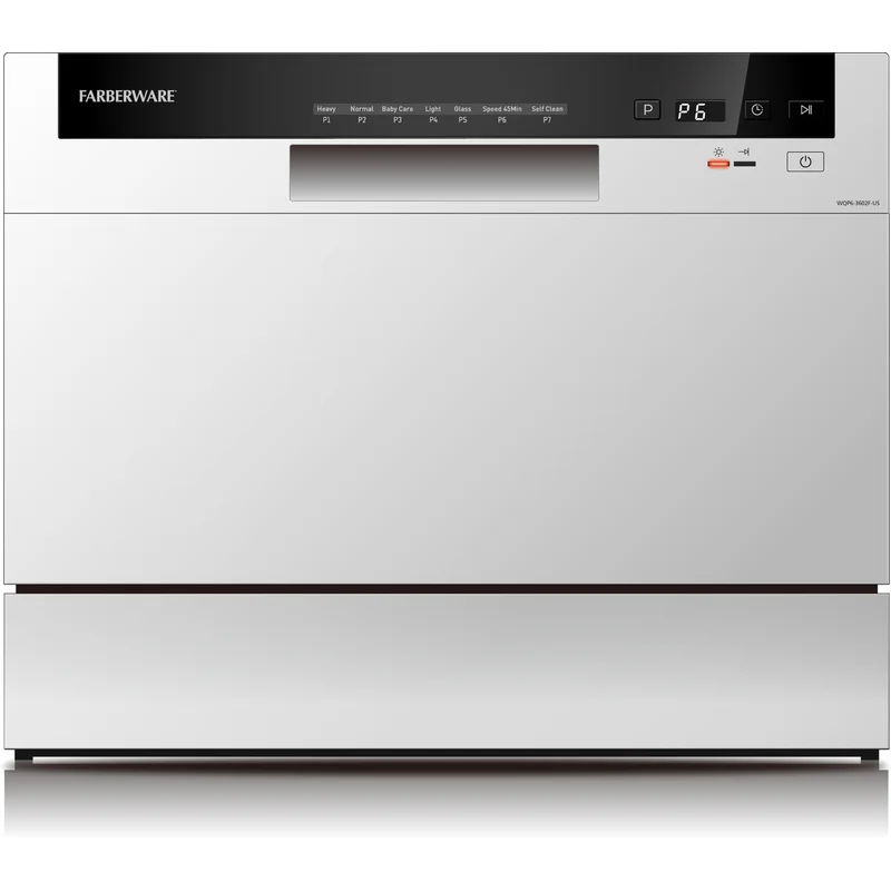 Farberware FCD06ABBWHA 21 in. White Digital Portable 0120-volt Dishwasher with 7-Cycles with 6-Place Settings Capacity