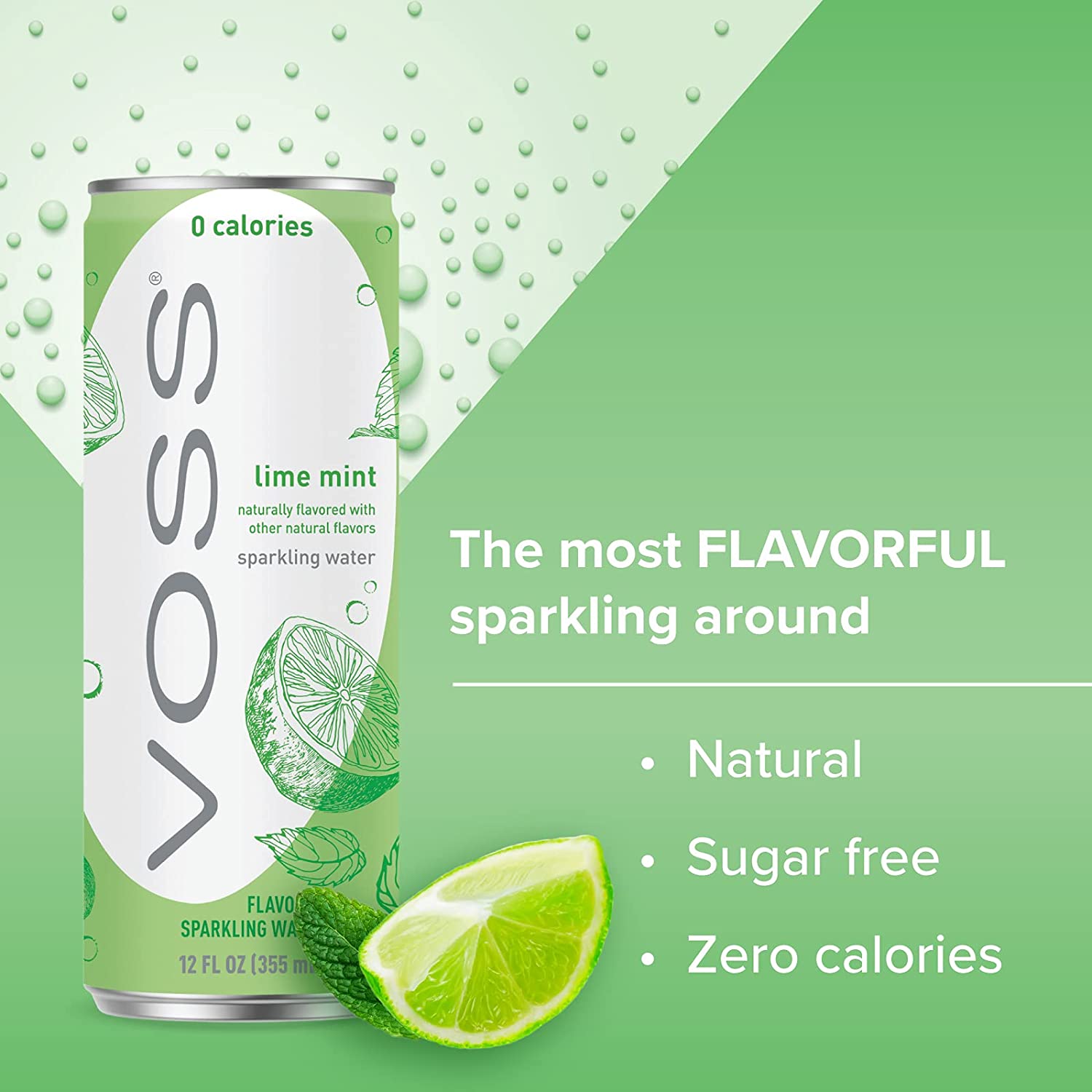VOSS Lime Mint Flavored Sparkling Water. Zero Calories 355ml Cans (Pack of 24)