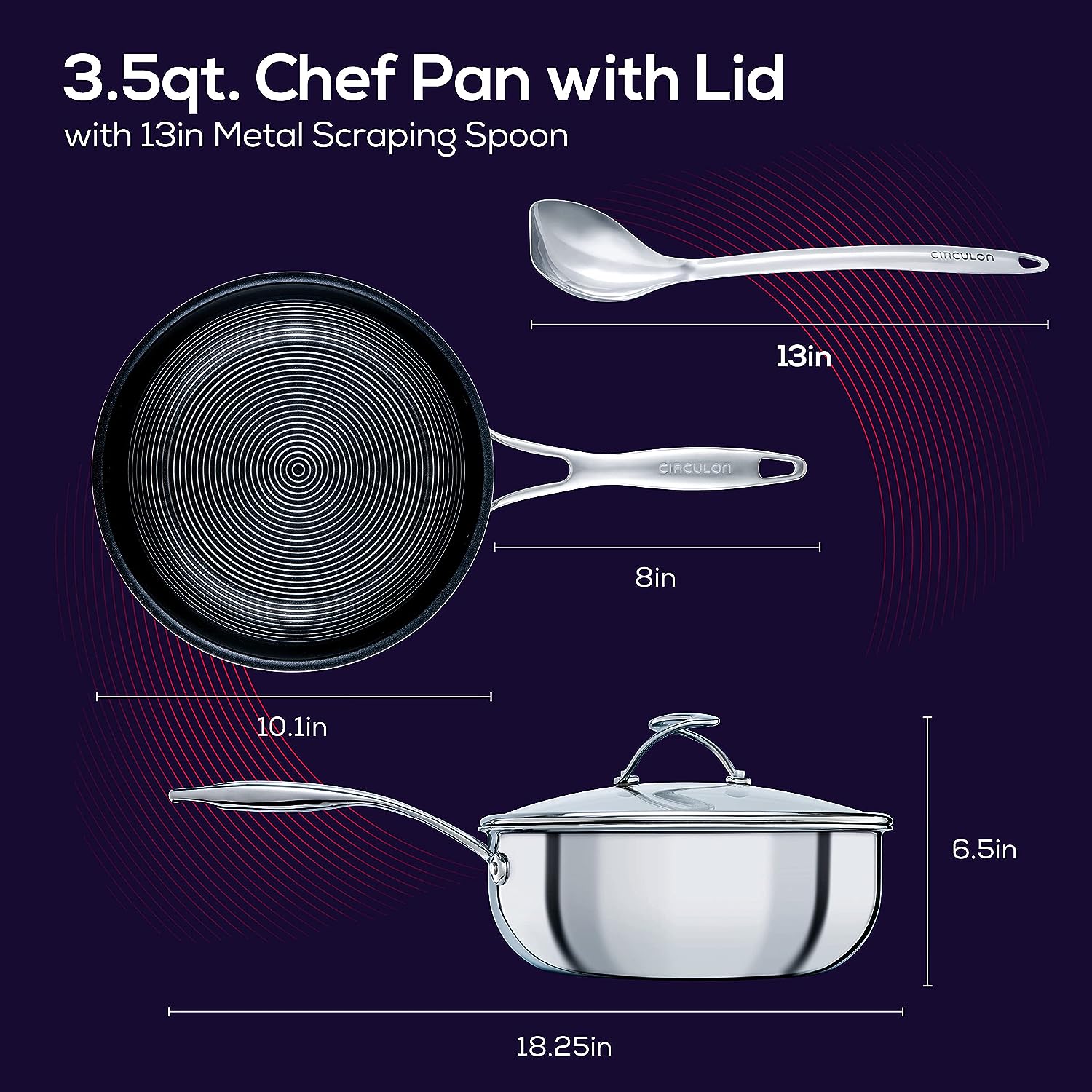Circulon Clad Stainless Steel Chef Pan and Utensil Set with Hybrid SteelShield and Nonstick Technology