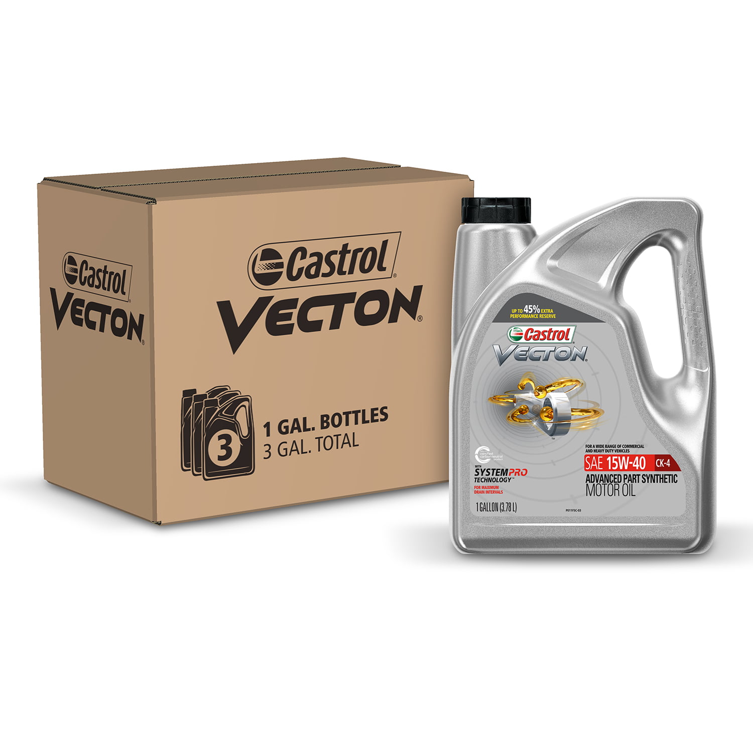 Castrol Vecton 15W-40 CK-4 Advanced Part Synthetic Motor Oil. 1 Gallon. Case of 3