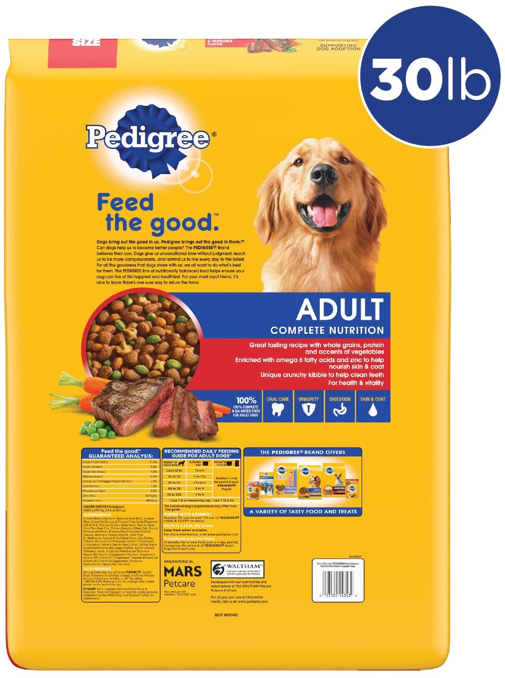 Pedigree Adult Dry Dog Food. Steak & Vegetable. 33 lb.