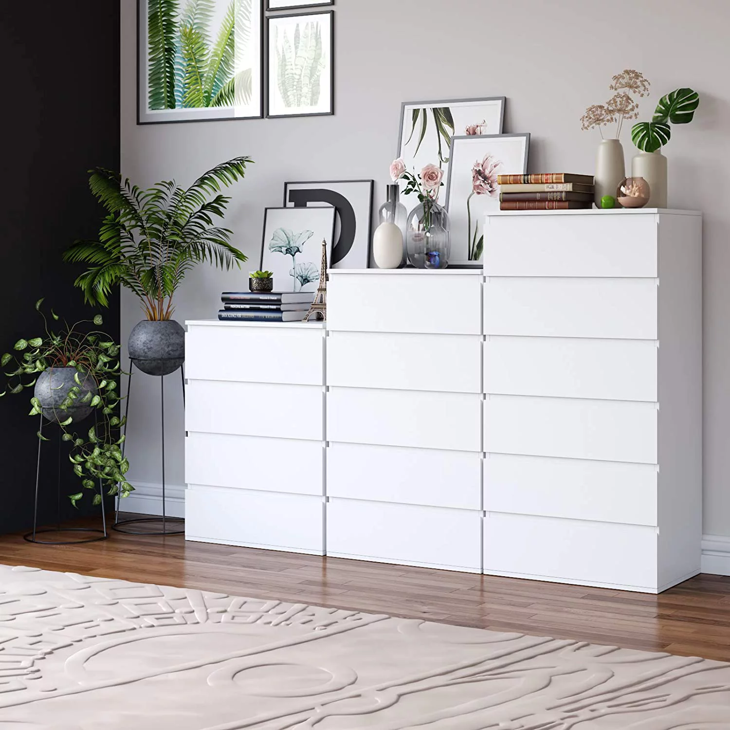 Homfa 5 Drawer White Dresser. Modern Storage Cabinet for Bedroom. White Chest of Drawers Wood Organizer for Living Room