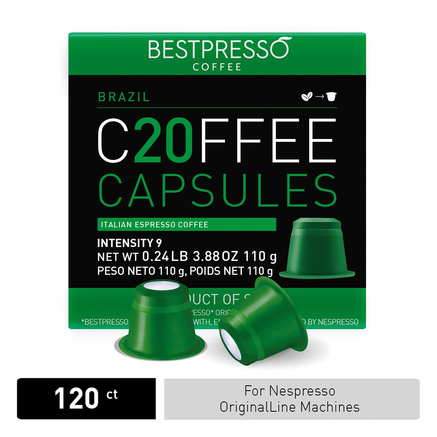 Bestpresso Coffee for Nespresso Original Machine 120 pods Genuine Espresso Brazil Blend Pods Compatible with Nespresso Original