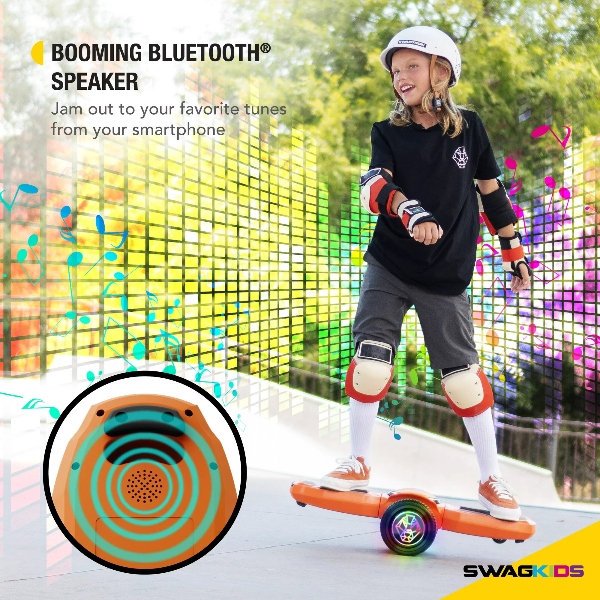 Swagtron Shuttle Zipboard Electric Hoverboard Skateboard 7 mph and 3-Mile Range LED Wheels Bluetooth Speaker