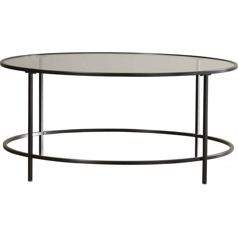 Meyer&Cross Orwell 36 in. Blackened Bronze Medium Round Glass Coffee Table with Shelf