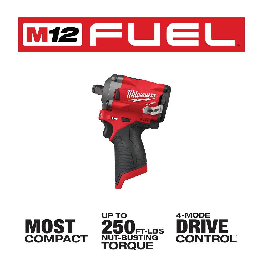 Milwaukee 2446-21XC-2555-20 M12 12V Li-Ion Cordless Grease Gun Kit with Stubby 1/2 in. Impact Wrench. One 3.0 Ah Battery. Charger and Tool Bag