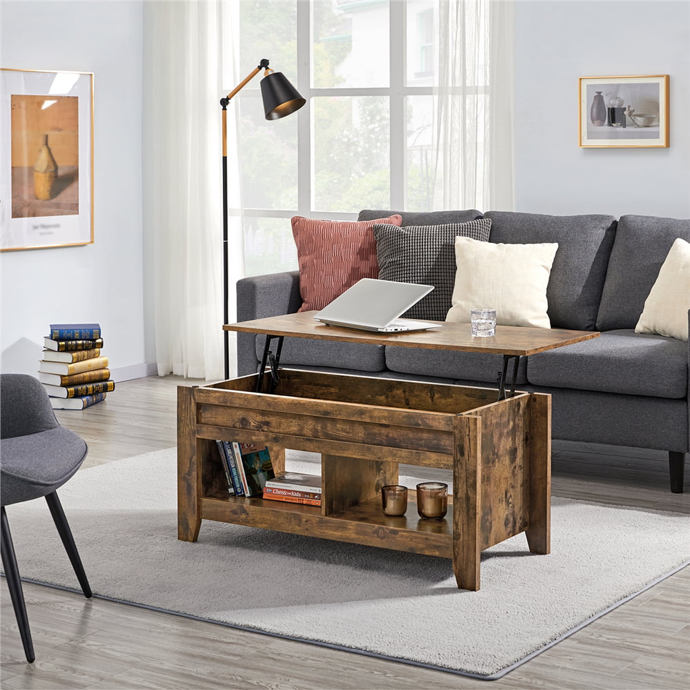 Alden Design 41″ Lift Top Coffee Table with 2 Storage Compartments. Rustic Brown