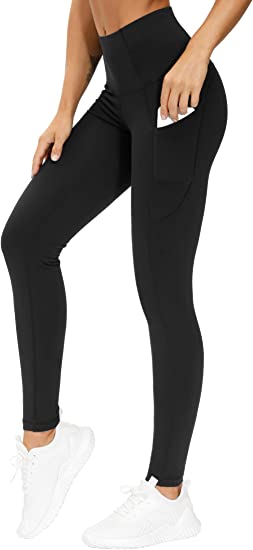 THE GYM PEOPLE Thick High Waist Yoga Pants with Pockets. Tummy Control Workout Running Yoga Leggings for Women. Black