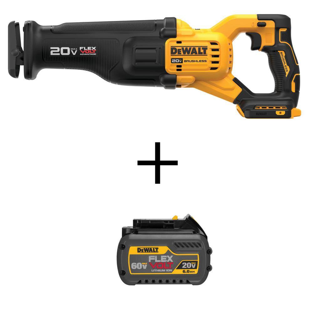 DEWALT DCS386BW606 20V MAX Lithium Ion Cordless Brushless Reciprocating Saw with FLEXVOLT Advantage and FLEXVOLT 6.0Ah Battery