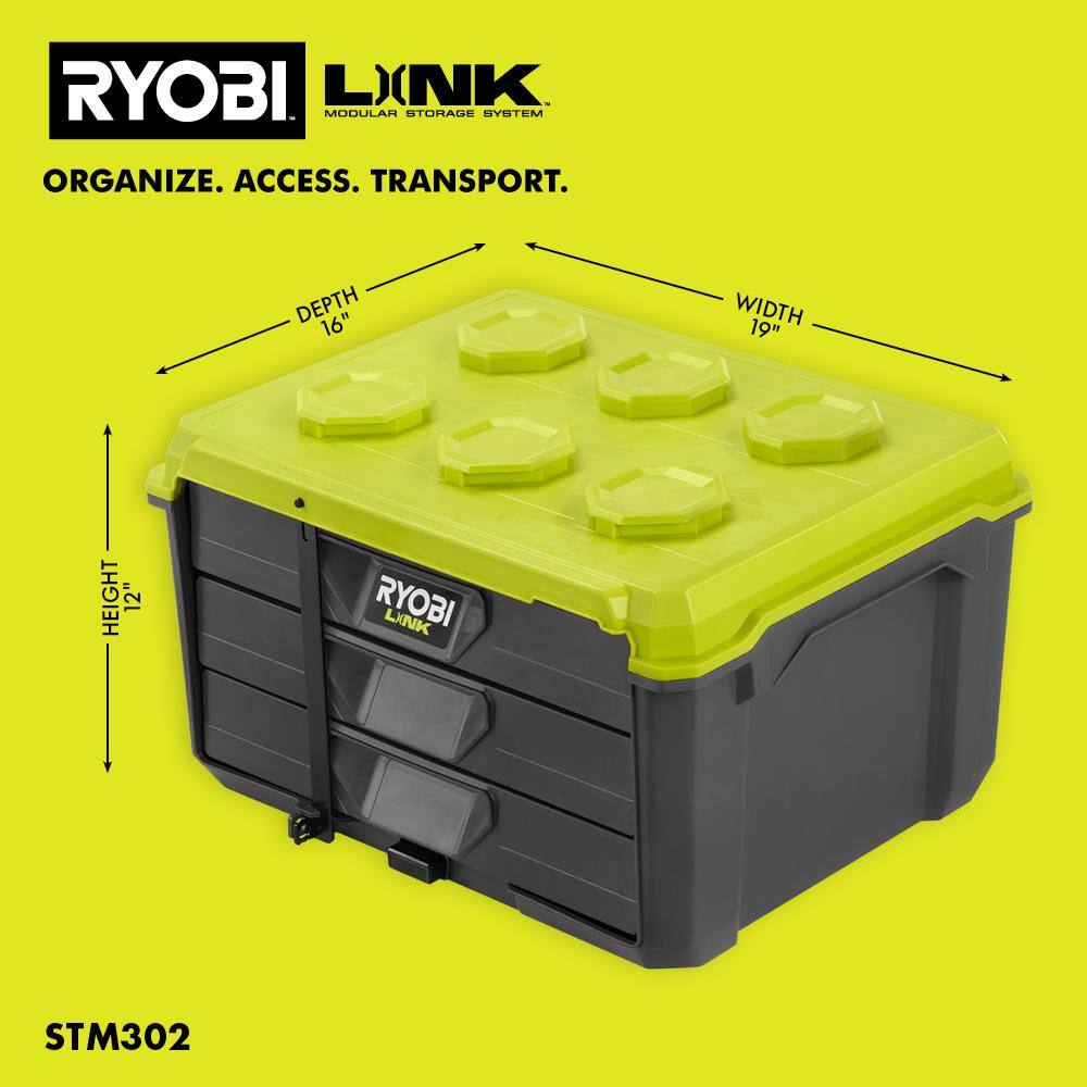 RYOBI STM302 LINK 3-Drawer Modular Tool Box