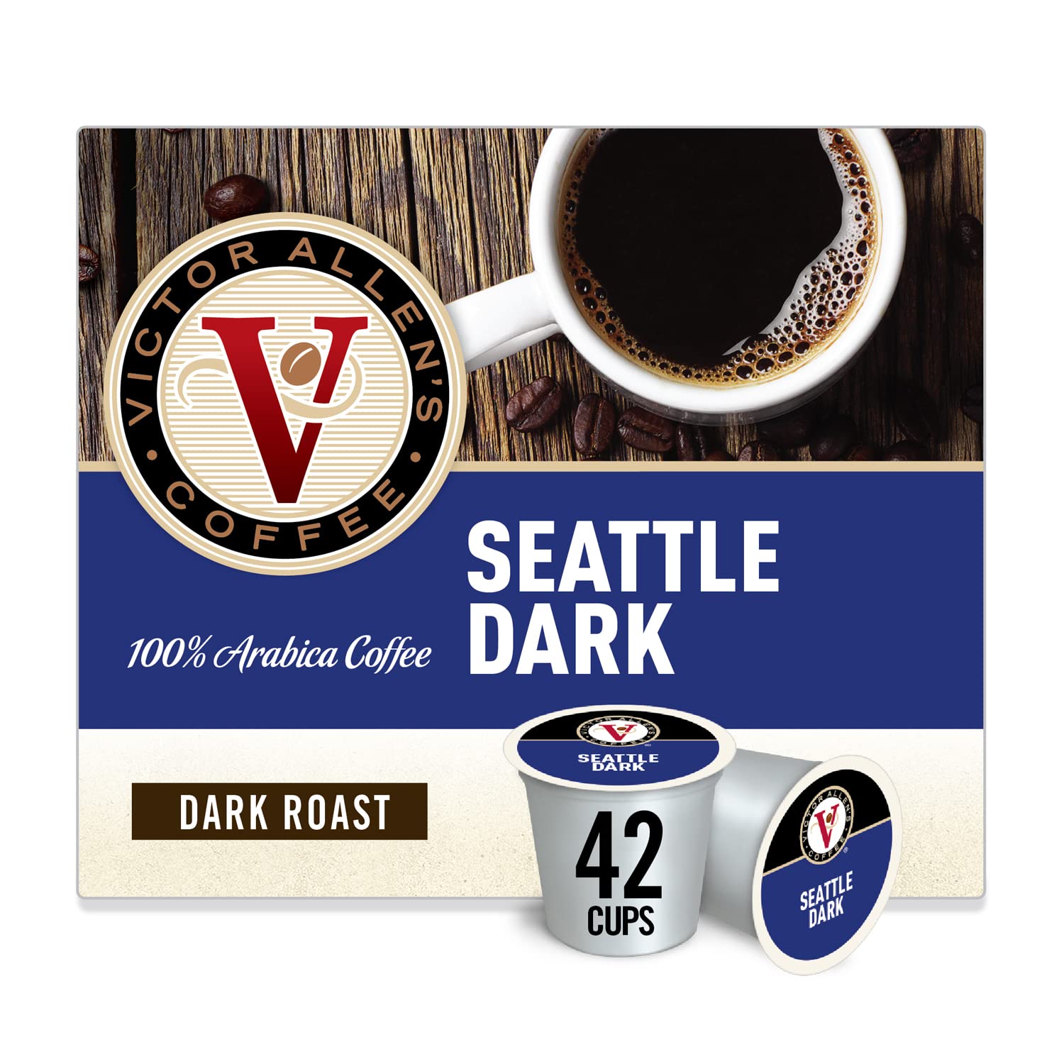 Victor Allen-s Coffee Seattle Blend. Dark Roast. 42 Count Single Serve Coffee Pods for Keurig K-Cup Brewers