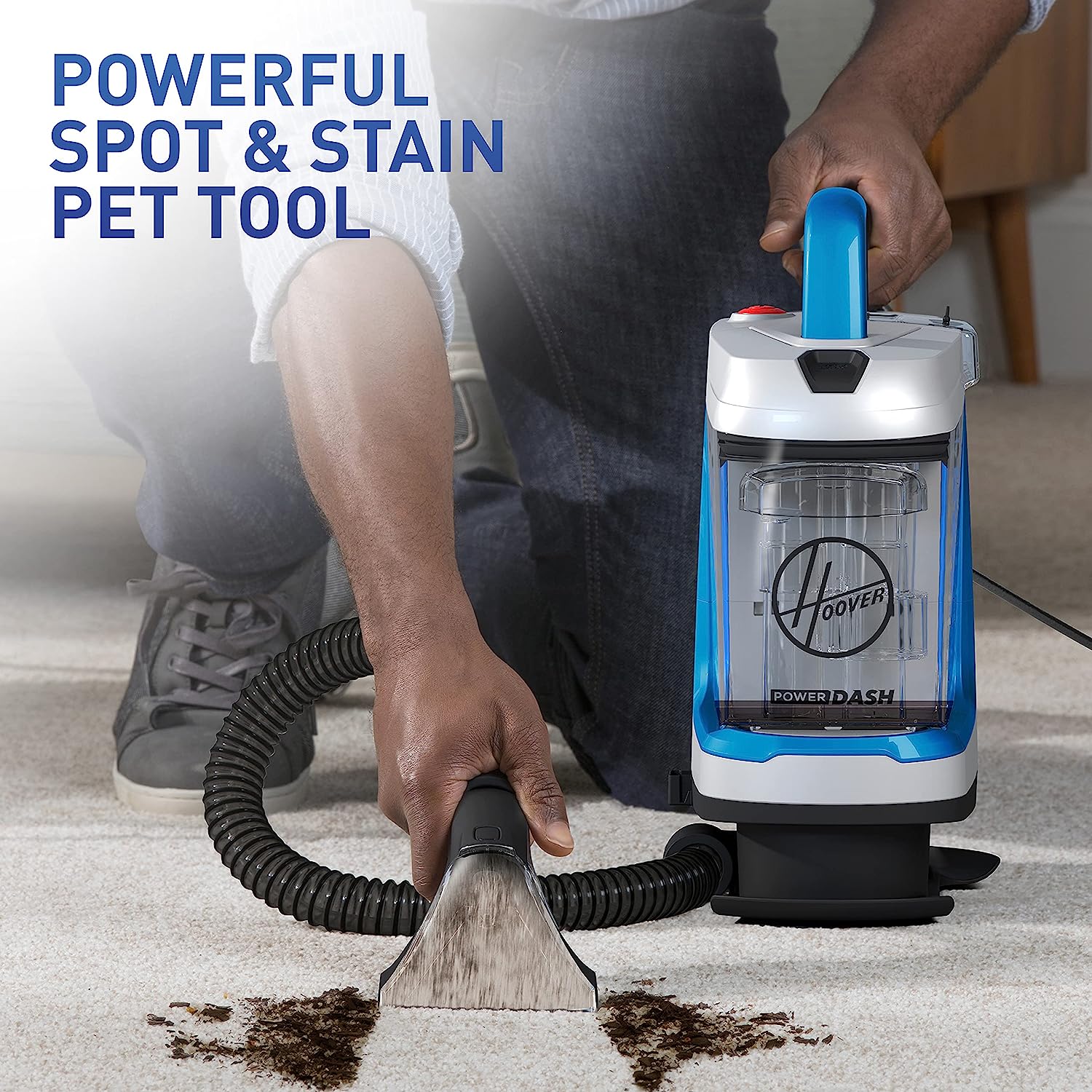 Hoover PowerDash GO Pet+ Portable Spot Cleaner. Lightweight Carpet and Upholstery Machine. Stain Remover for Pets. Stairs and Home. FH13001PC. Blue