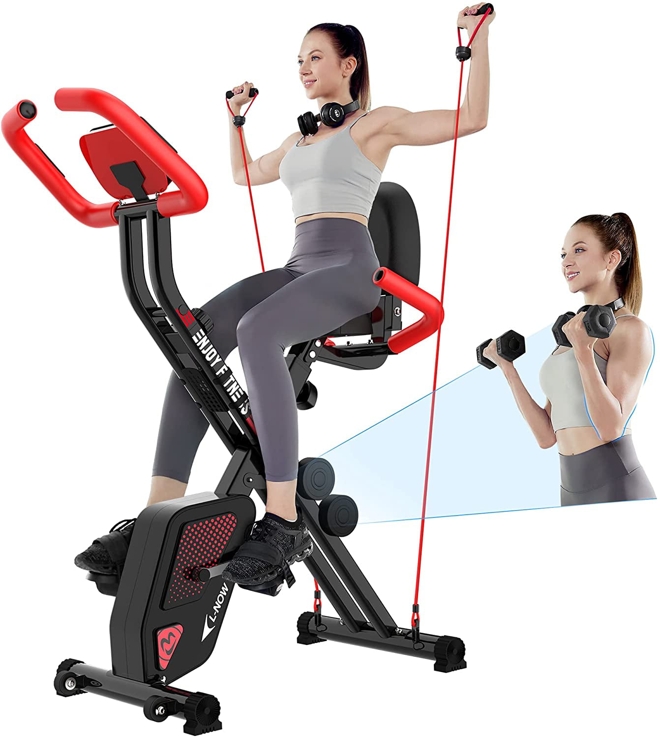 pooboo 3in1 Foldable Exercise Bike Indoor Cycling Bike Magnetic Stationary Bike Fitness Gym Workout 300lb