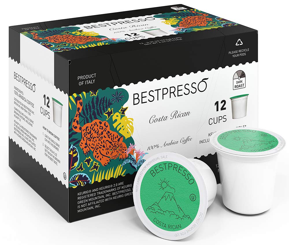 Bestpresso Coffee. Costa Rican Dark Roast Single Serve K-Cup Pods. 96 Count (Compatible With 2.0 Keurig Brewers) 8 Packs Of 12 Cups