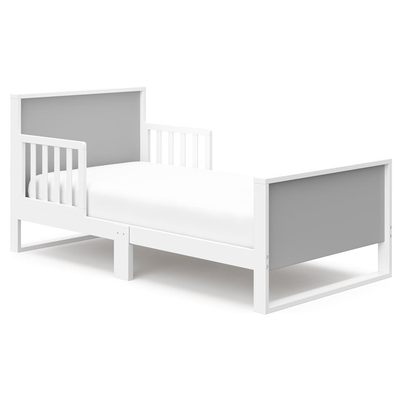 Storkcraft Slumber Toddler Bed with Guardrails White with Pebble Gray
