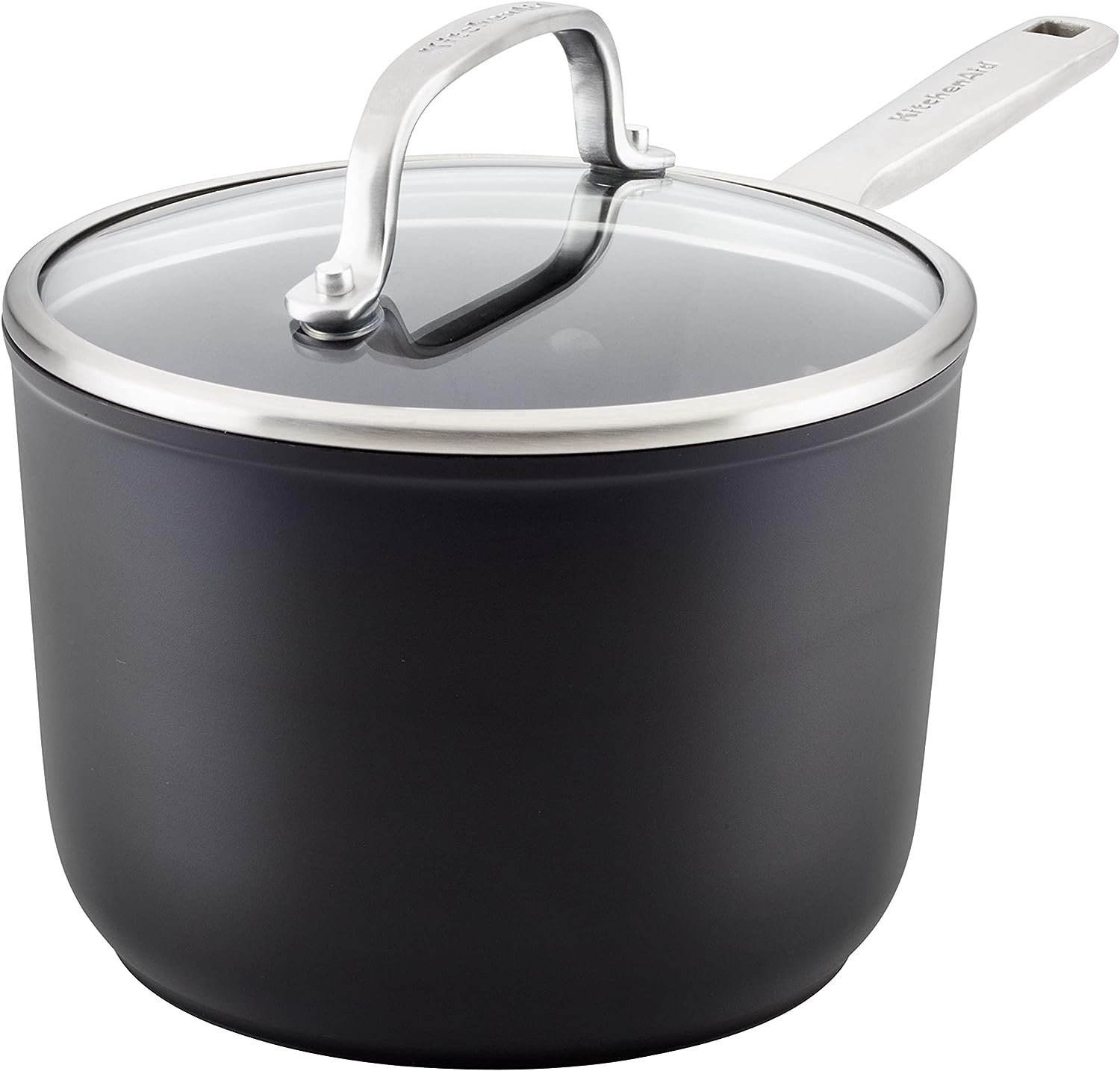 KitchenAid Hard Anodized Induction Nonstick Saucepan with Lid. 2 Quart. Matte Black