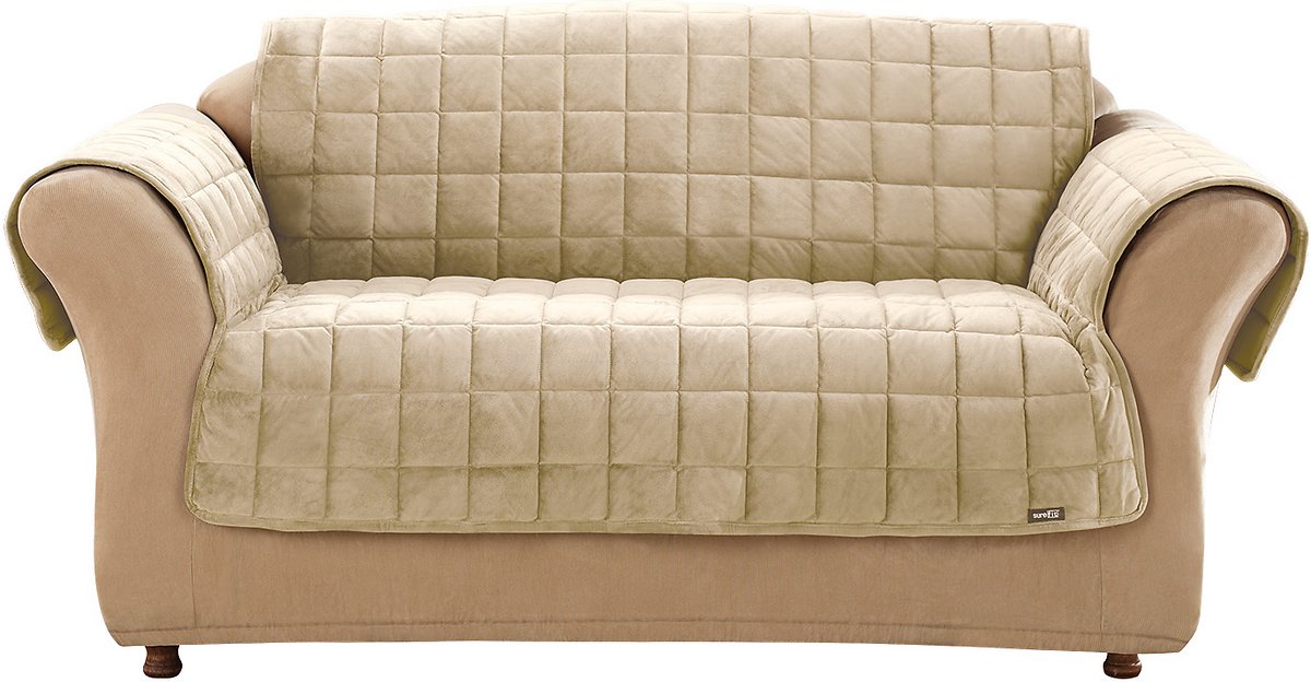 Sure Fit Deluxe Microban Sofa Furniture Cover. Quilted Velvet Polyester. Machine Washable. Ivory