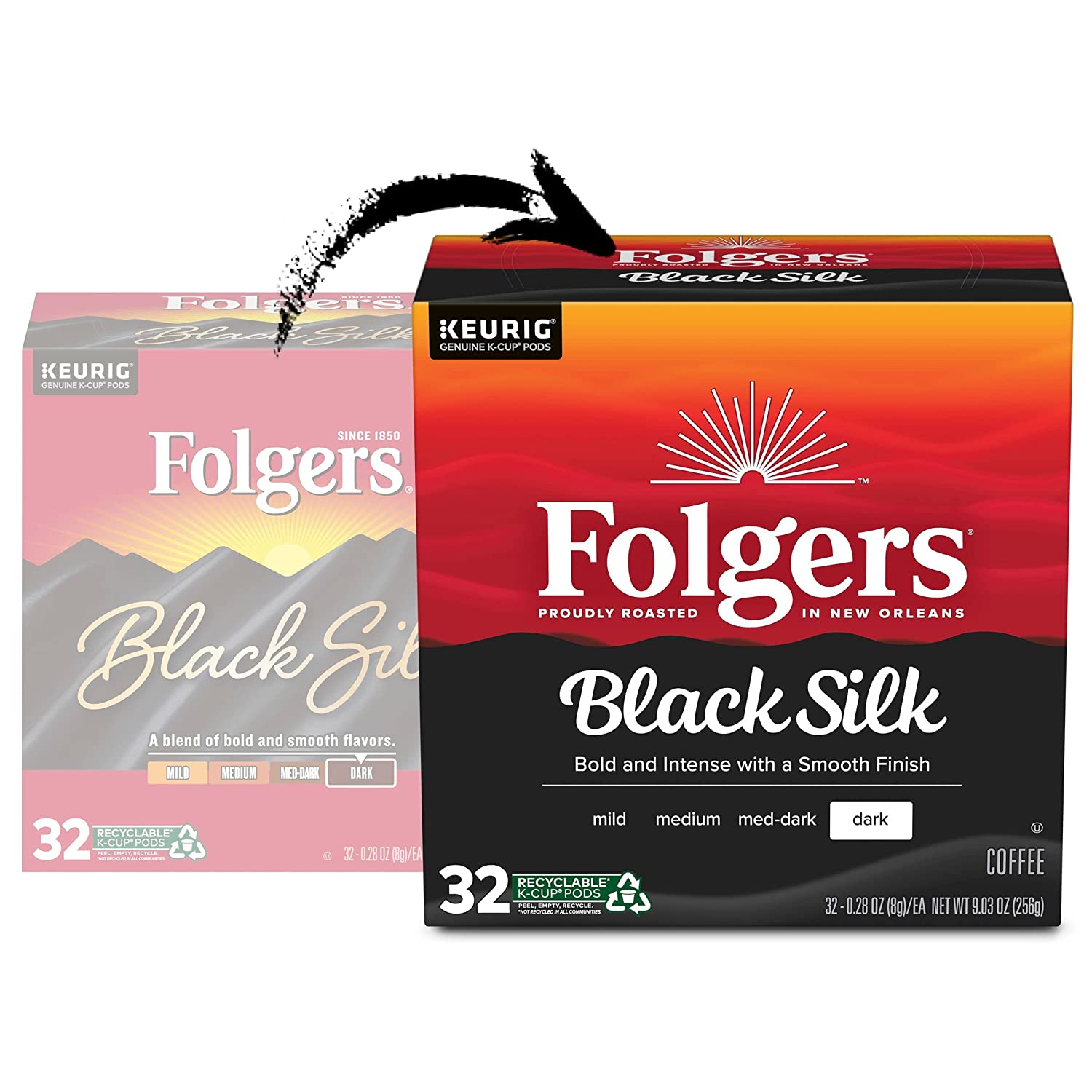 Folgers Black Silk Dark Roast Coffee. 128 Keurig K-Cup Pods