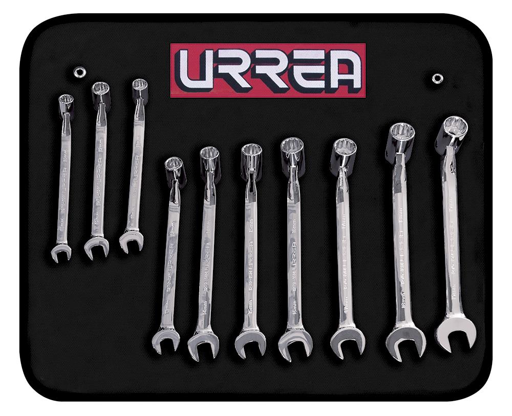 URREA 10-Piece Set 12-point Metric Flexible Head Open End Wrench Includes Soft Case