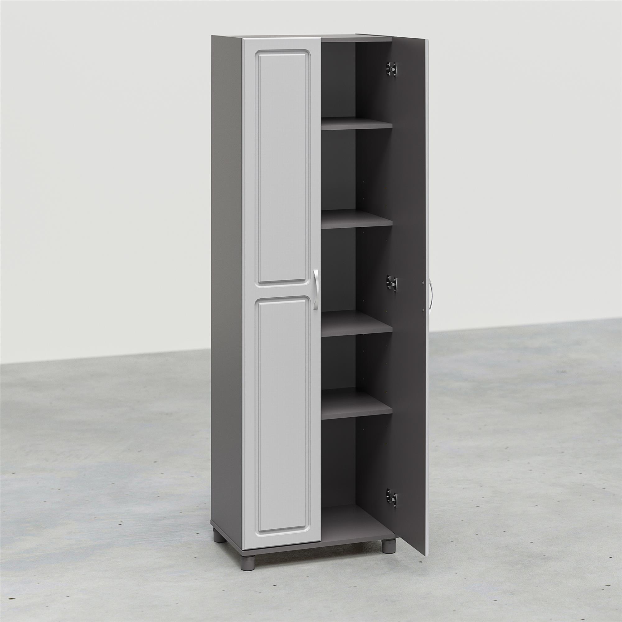 SystemBuild Evolution Kendall 24″ Wooden Garage Utility Storage Cabinet. Dark Gray/Light Gray