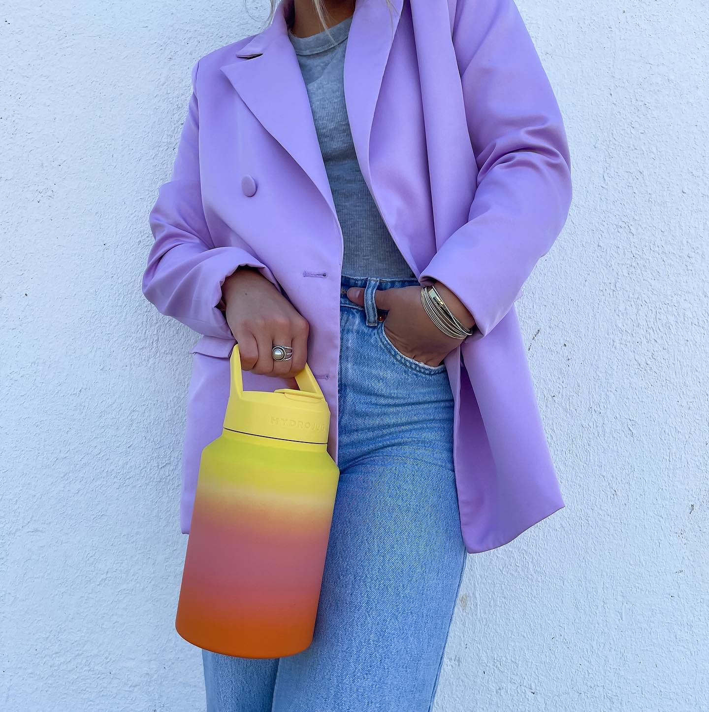 HydroJug 64oz Half Gallon Water Bottle - Stainless Steel Insulated - Keep Cold 24 Hrs - Silicone Base -Dual Function Lid for Straw or Sip -Reach Hydration & Fitness Goals w Hydro Jug (Sunrise Yellow)