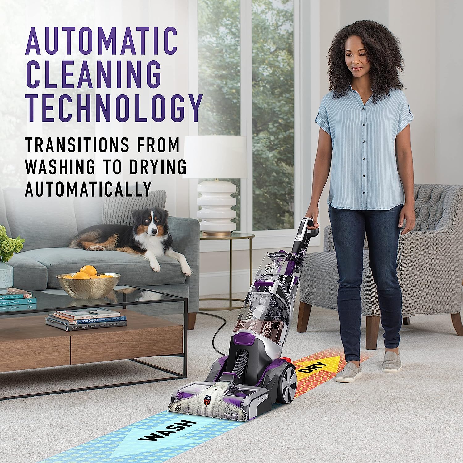 Hoover SmartWash Automatic Carpet Cleaner with Spot Chaser Stain Remover Wand. Shampooer Machine for Pets. FH53000PC. Purple