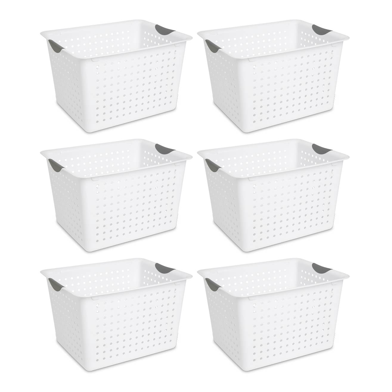 Sterilite Large 16 x 13 x 10 Inch Plastic Deep Ultra Storage Basket Tote. White (6 Pack)