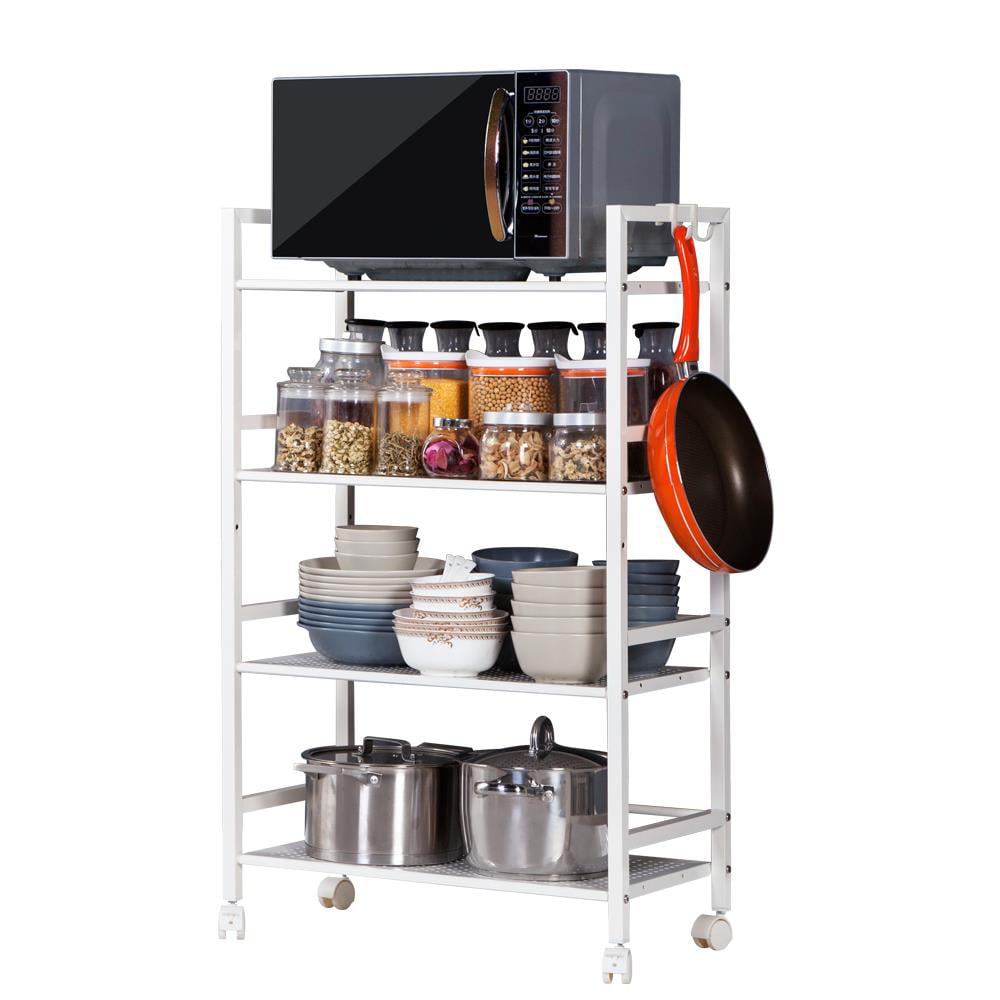 Zimtown 4-Tier Kitchen Cart. Wire Mesh Rolling Cart Serving Utility Shelf Organization. White