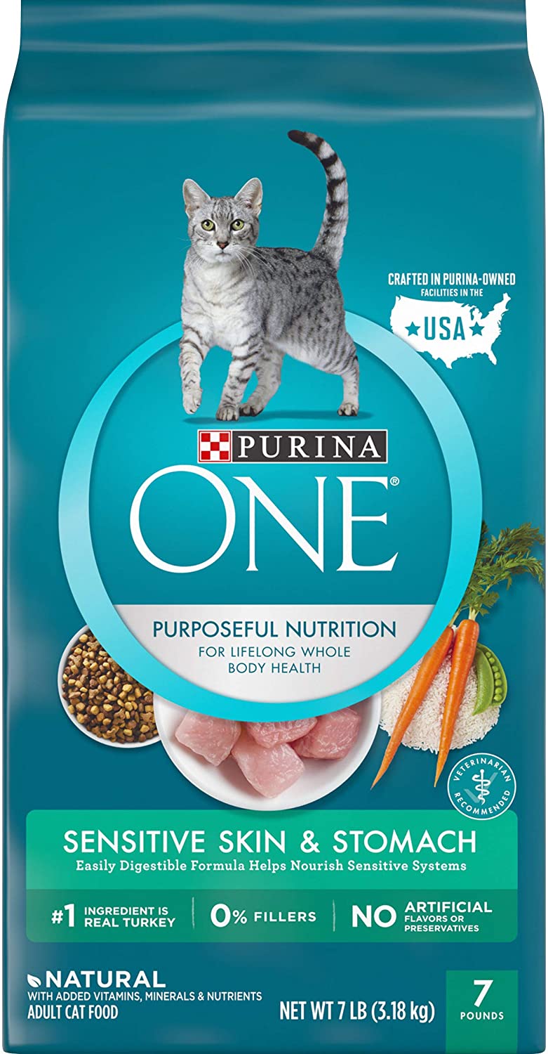 Purina ONE Sensitive Skin and Stomach With Real Turkey. Natural Adult Dry Cat Food 7 lb. Bag