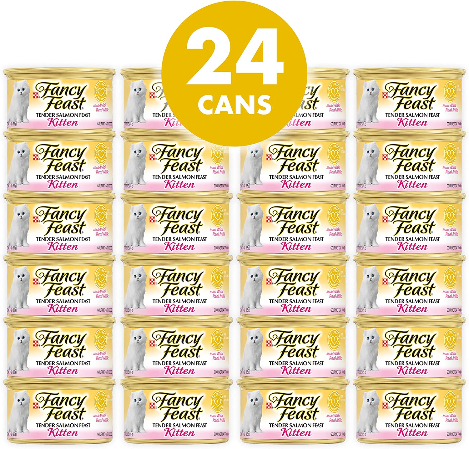 Purina Fancy Feast Grain Free Pate Wet Kitten Food. Tender Salmon Feast - (24) 3 oz. Cans