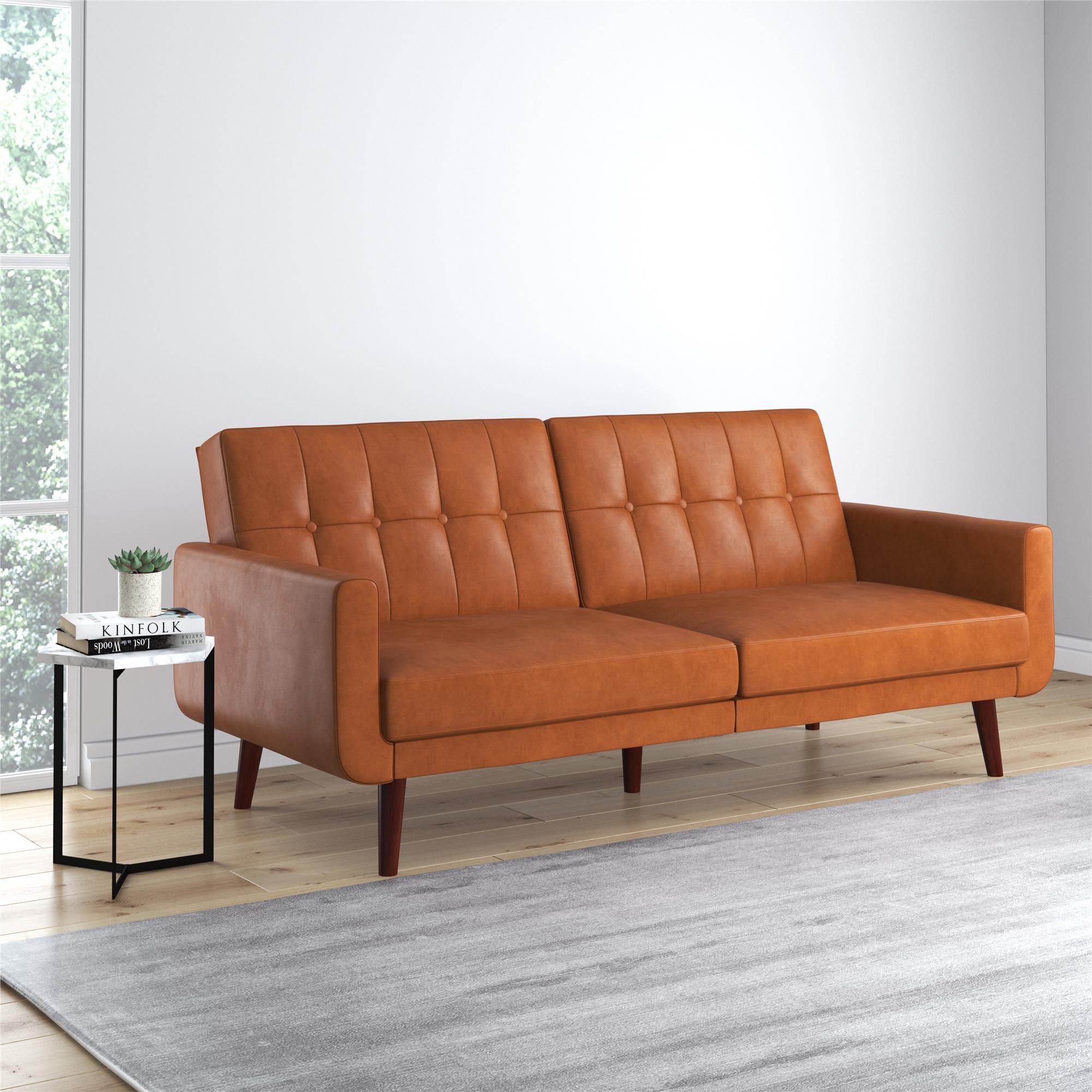 Better Homes & Gardens Nola Modern Futon. Camel Faux Leather