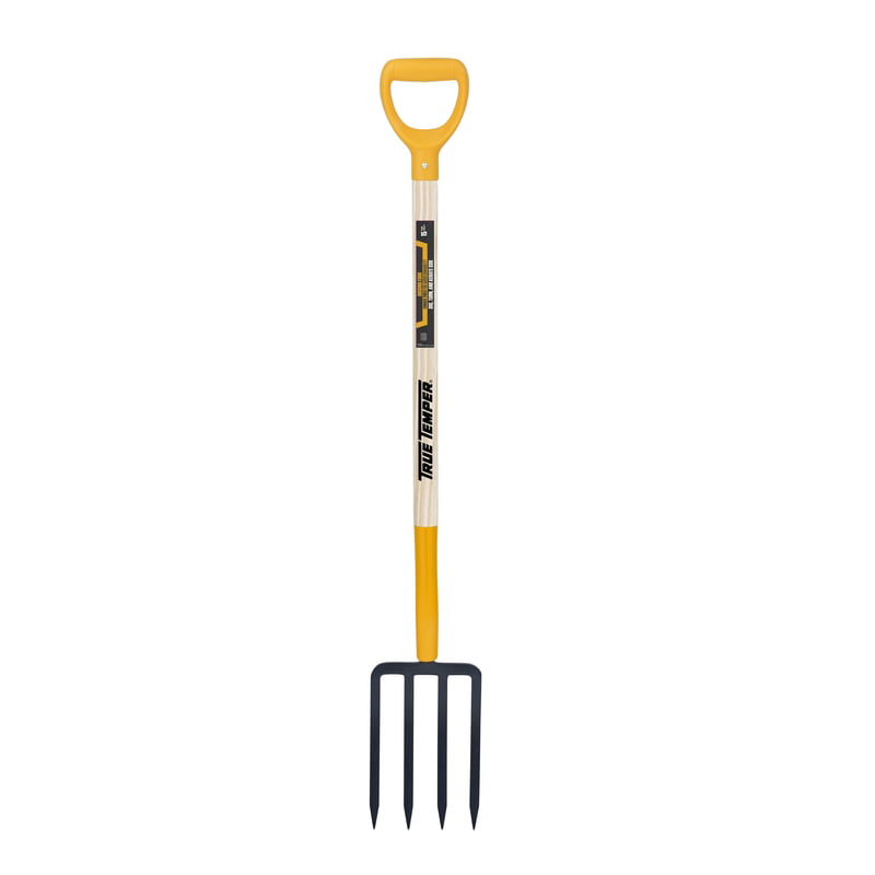True Temper 2812200 46″ 4-Tine Steel Forged Spading Fork With Wood Handle