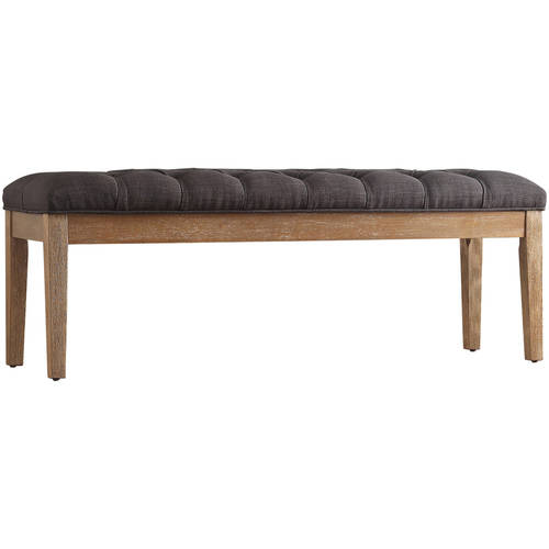 Weston Home 52″W Bench with Natural Wood. Dark Grey Linen