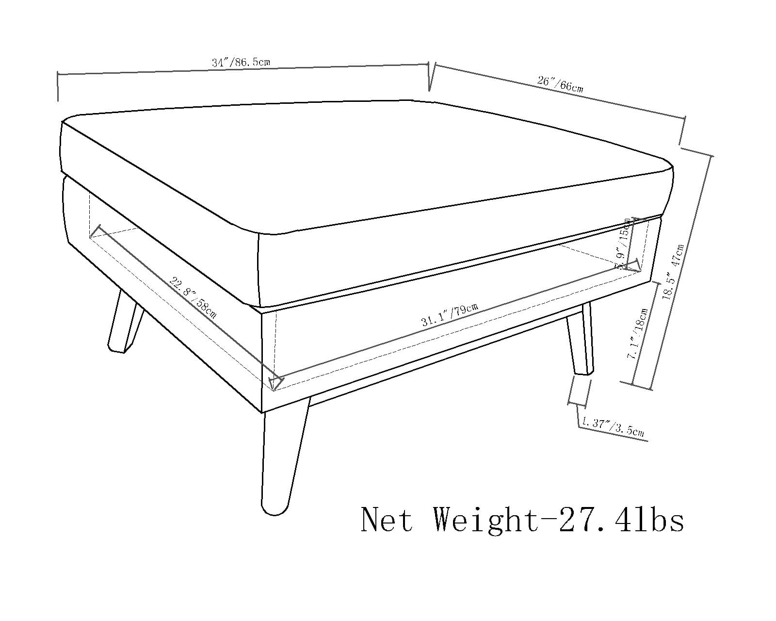 Simpli Home Owen 34 inch Wide Mid Century Modern Rectangle Coffee Table Storage Ottoman-Color:Distressed Black.Fabric:Faux Air Leather