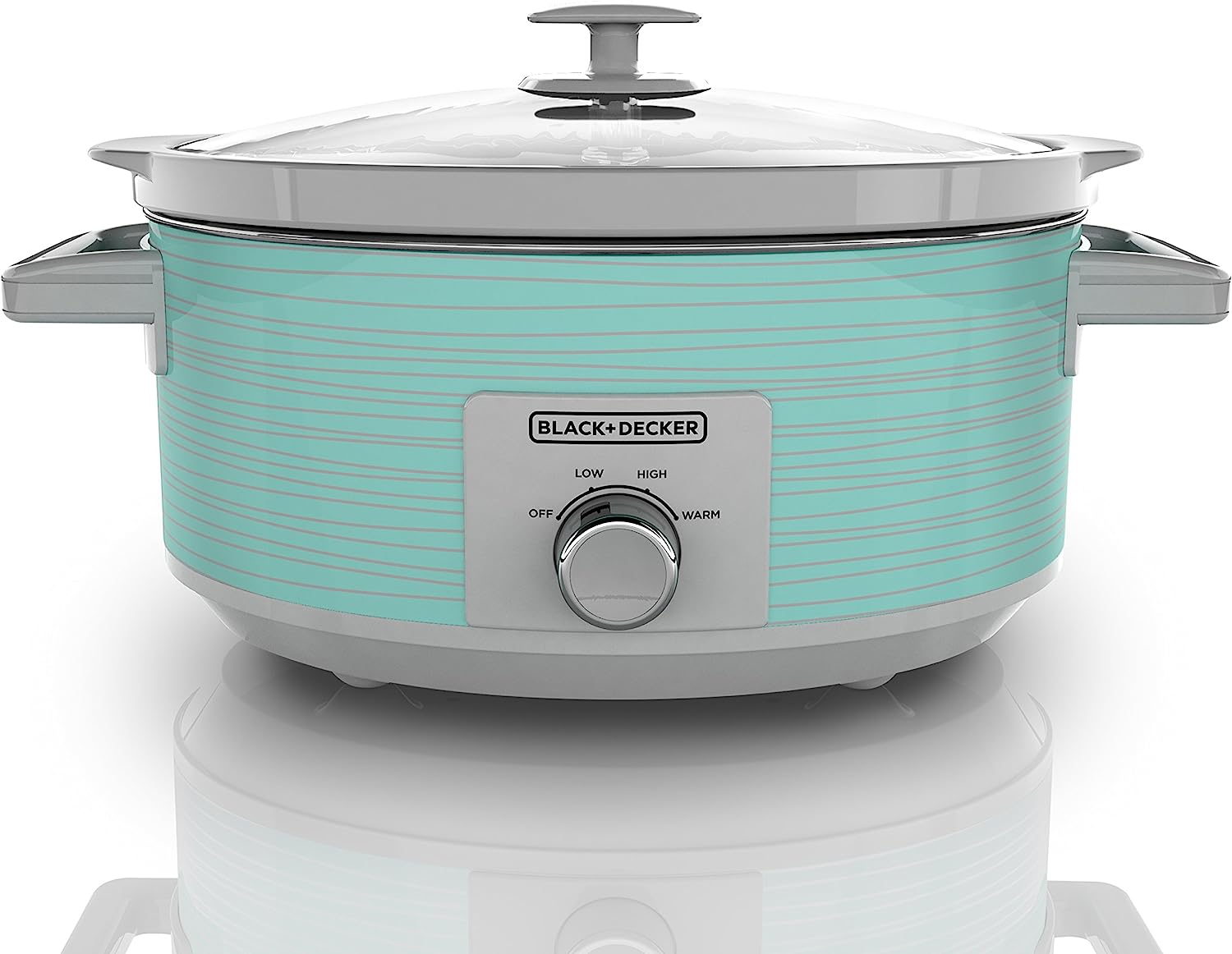 BLACK+DECKER 7 Quart Dial Control Slow Cooker with Built in Lid Holder. Teal Pattern