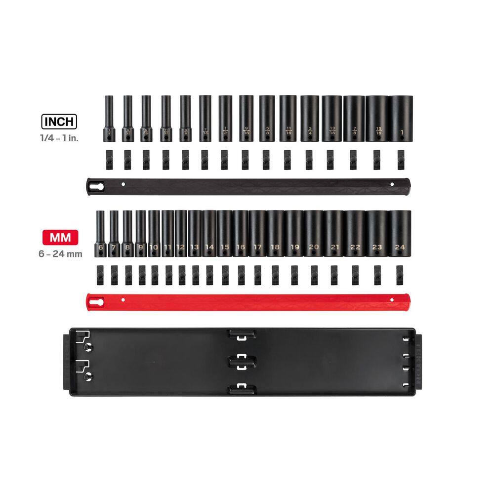 TEKTON 3/8 in. Drive Deep 12-Point Impact Socket Set (34-Piece) (1/4-1 in.. 6-24 mm) - Rails