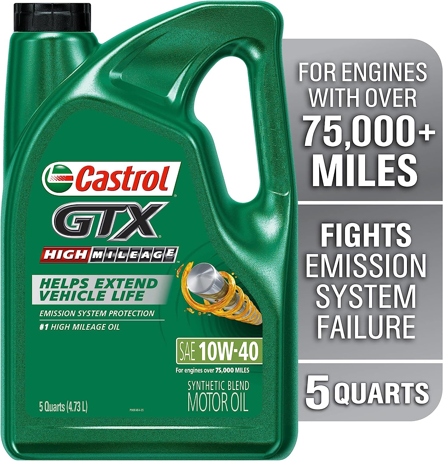 Castrol GTX High Mileage 10W-40 Synthetic Blend Motor Oil. 5 Quarts. Pack of 3