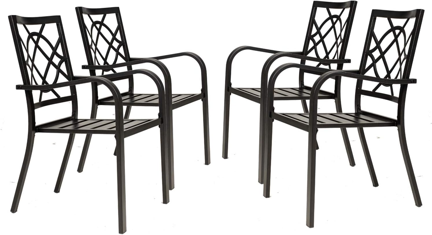 Incbruce 300lbs Patio Chairs Set of 4 Outdoor Dining Chairs. Metal Frame Stackable Patio Dining Chairs. Wrought Iron Black Outdoor Chairs with Armrest for Garden. Poolside. Backyard