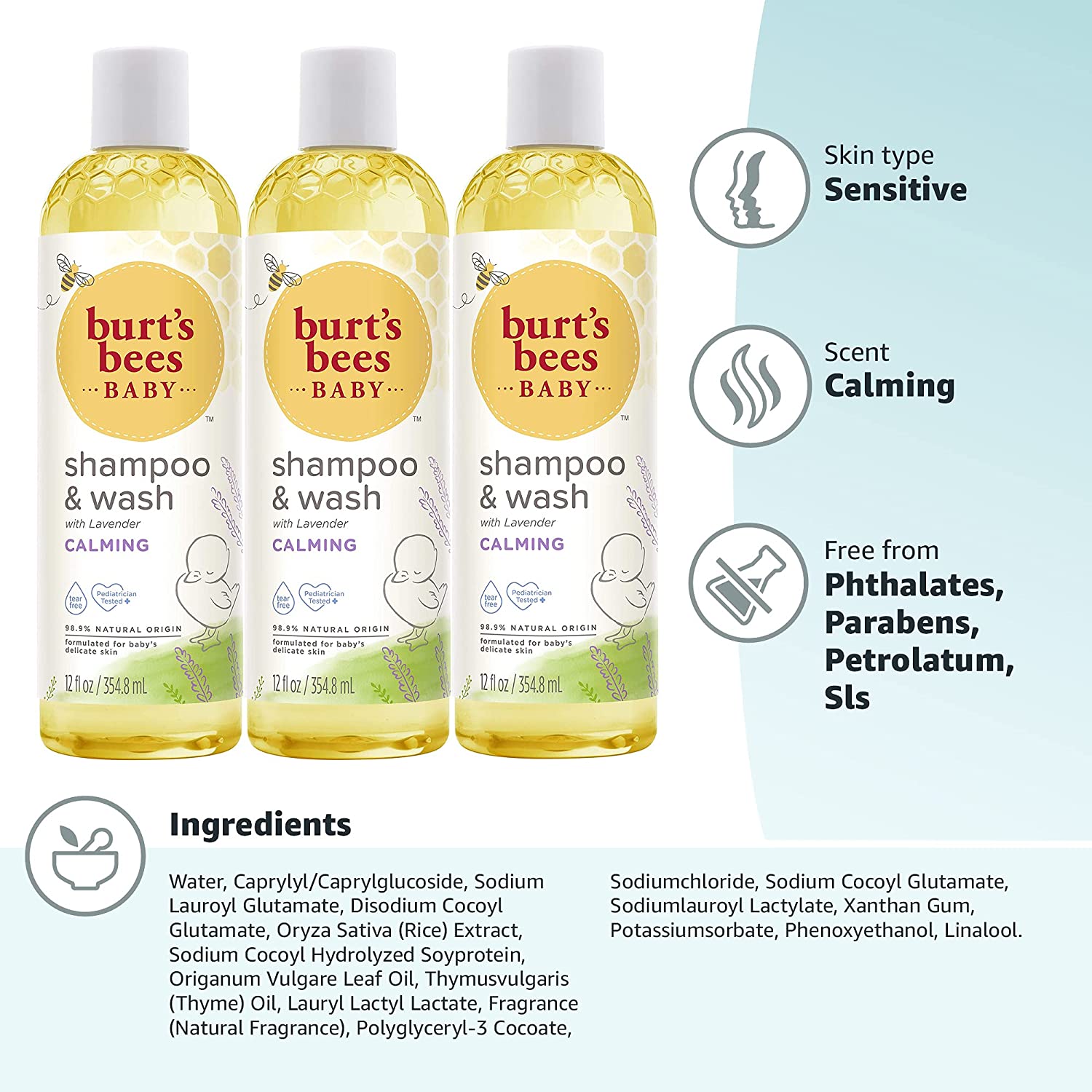 Burt-s Bees Baby Shampoo & Wash. Calming Tear Free Baby Soap - (Pack of 3)