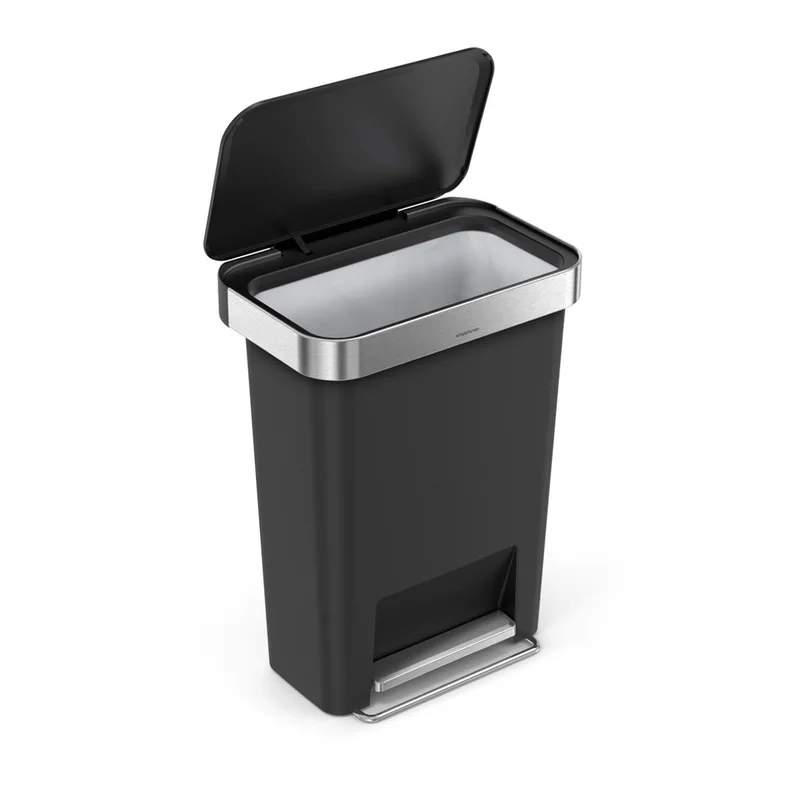 simplehuman 45 Liter / 12 Gallon Rectangular Kitchen Step Trash Can with Soft-Close Lid. Black Plastic