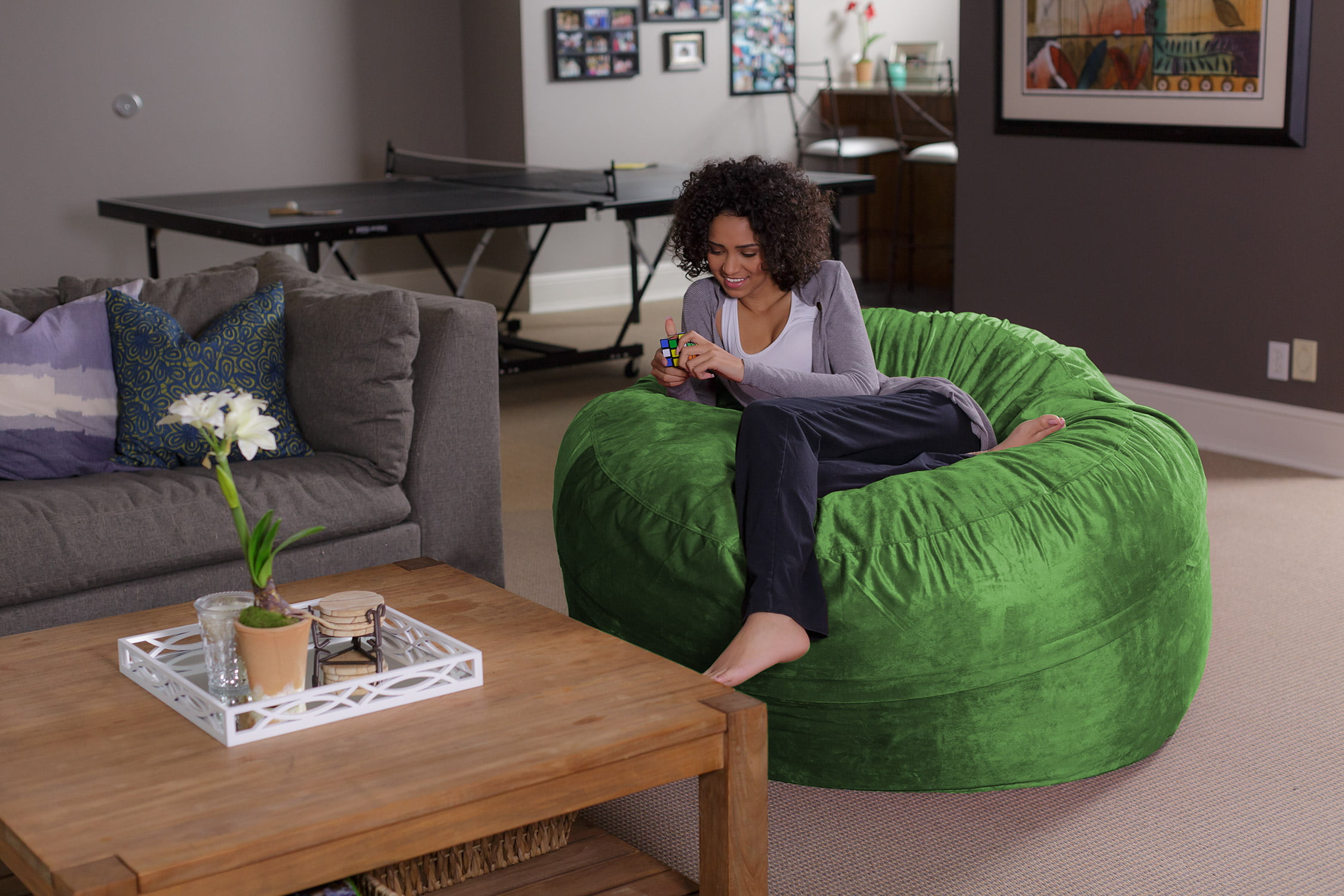 Sofa Sack Bean Bag Chair. Memory Foam Lounger with Microsuede Cover. Kids. Adults. 5 ft. Lime