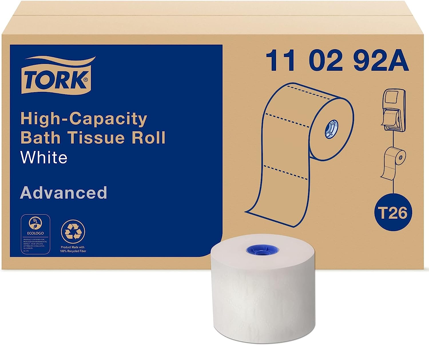 Tork High-Capacity Toilet Paper Roll White T26. Advanced. 2-Ply. 36 x 1000 sheets. 110292A
