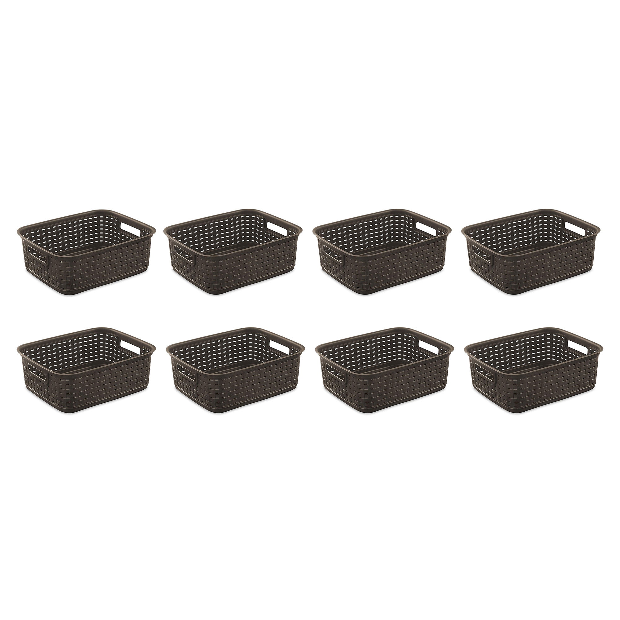 Sterilite Small 11″ Long Weave Home Storage Basket Organizer. Espresso (8 Pack)
