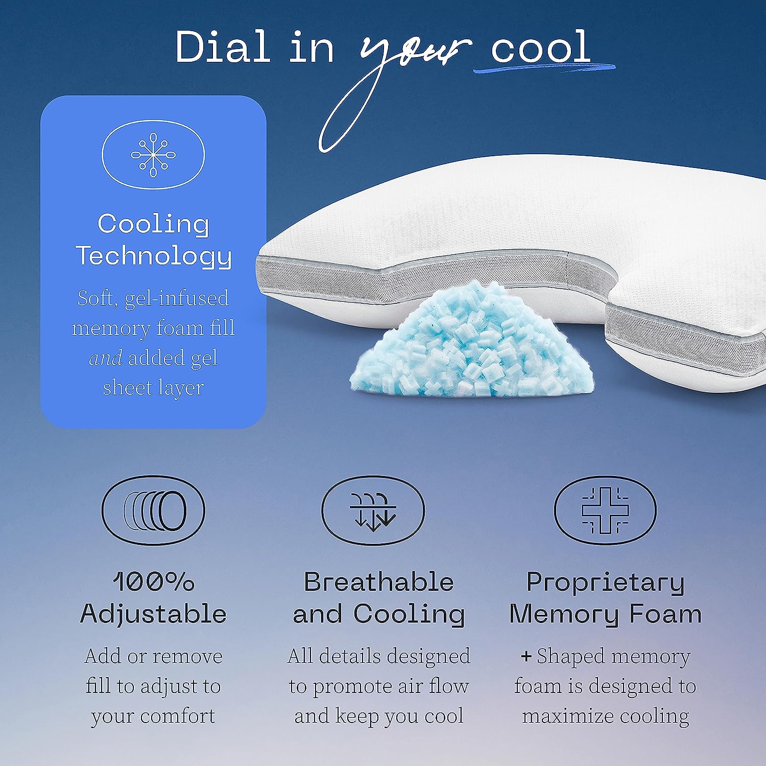 Coop Home Goods Eden Cool+ Cut-Out Pillow. Queen Size Plus Shaped Memory Foam with Cooling Gel. Side Sleeper Pillows for Pain Relief. Adjustable Neck Support for Sleeping. CertiPUR-US/GREENGUARD Gold